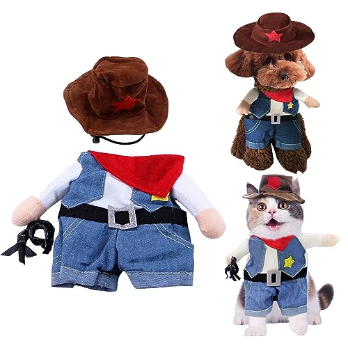 Symphonyw Cowboy-Kostüm für Haustiere, Hunde, Katzen, lustiges Cowboy-Outfit mit Hut für Weihnachten, Halloween, Party von Symphonyw