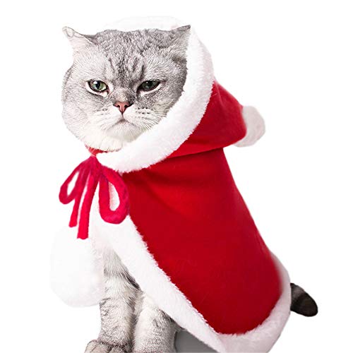 Symphonyw Weihnachten Haustier Umhang, Verstellbares Weihnachtskostüm Poncho Umhang Roter Weihnachtsmann Umhang mit Hut für Katzen und Hunde (L) von Symphonyw
