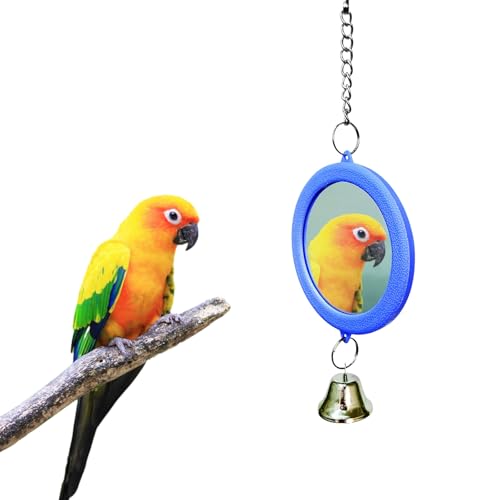 Vogelspiegel mit Glocke, Hanging Swing Wellensittich Interaktives Spielzeug für Sittich Nymphensittiche Kanarienvögel Wellensittich Käfig Zubehör (Blau) von Symphonyw