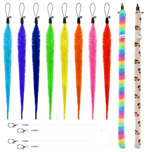 12 Stück Katzenspielzeug Wurm Katzenwurmspielzeug Nachfüllungen Katze Wand Katzenspielzeug Würmer Spielzeug Ersatz mit Glöckchen, Interaktiv Haustierspielzeug Pelziger Schwanz Regenbogen Katzenwurm von SynHHergyx