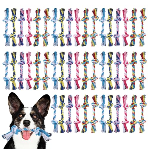 Hundespielzeug mit Seil, 100 % Baumwolle, für aggressive Kauer, langlebiges Hundespielzeug mit Knoten für kleine und mittelgroße Hunde, interaktives Welpenspielzeug zum Zahnen, Zahnreinigung, 6 von SynHHergyx
