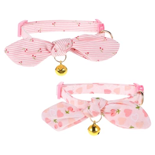 Katzenhalsband aus Baumwolle mit Glöckchen, stilvoll, rosa, verstellbar, mit abnehmbarer Schleife, 2 Stück von SynHHergyx