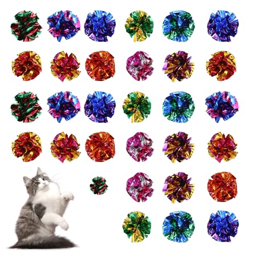 30 Stück Knisterball für Katzen Katzenbälle 5,8 cm Bunte Interaktive Katzenballspielzeug, 5 Farben Katze Spielzeug Bälle mit Geräusch Cat Crinkle Ball für Hauskatzen, um Fit und Aktiv zu Bleiben von SynHHergyx
