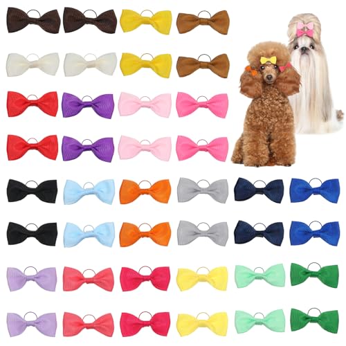 SynHHergyx Hundehaarschleifen mit elastischen Gummibändern, verschiedene Farben, Haarschleifen für kleine Hunde, Mädchen, Yorkie, Schleife, Knoten, Haustierhaarpflege-Aufsätze für kleine, mittelgroße von SynHHergyx