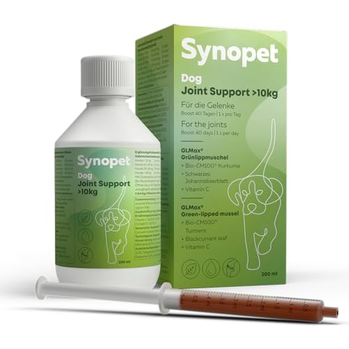 Synopet Dog Joint Support Grünlippmuschel Hund 200 ml I Flüssiges Gelenkpräparat für Hunde I Mit Curcumin & Schwarzem Johannisbeerblatt I Unterstützt Knorpel & Beweglichkeit von Synopet