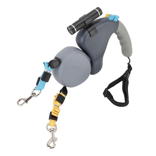 2 Hund Retactable Lash 360 ° Rotation Doppelköpfige Hundeleine mit LED -Licht 3 Meter Ausziehbare Reflektierende Hundeleine für Kleine und Mittlere Hunde (Grau) von Syrisora
