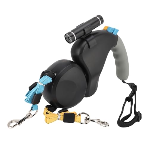 2 Hund Retactable Lash 360 ° Rotation Doppelköpfige Hundeleine mit LED -Licht 3 Meter Ausziehbare Reflektierende Hundeleine für Kleine und Mittlere Hunde (Schwarz) von Syrisora