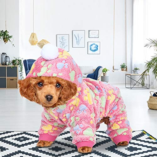 Syrisora ​​Herbst-Winter-Haustier-Kleidung, Overall, Warmer Schlafanzug, Kleidung für Hunde, Katzen, Kleine Tiere (Rosarote Hundeabdrücke) von Syrisora
