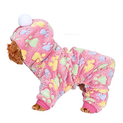 Syrisora ​​Herbst-Winter-Haustier-Kleidung, Overall, Warmer Schlafanzug, Kleidung für Hunde, Katzen, Kleine Tiere (Rosarote Hundeabdrücke) von Syrisora