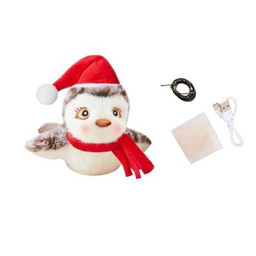 Syrisora Interaktiver Vogelförmiges Katzenvogelspielzeugplüsch mit USB -Ladung, Lebensechter Zwitscherner Geräusche und Klappflügel, Wiederaufladbares Elektrisches (Weihnachtsstil) von Syrisora