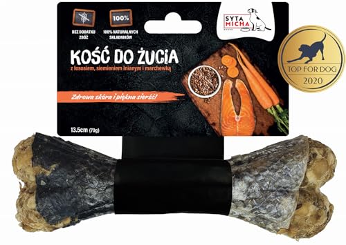 Syta Micha Hundekauknochen für frischen Atem 13,5 cm | Hunde leckerlis | Kauknochen für den Hund | Hundeleckerli | Hund zahnpflege (Lachs und Karotte) von Syta Micha