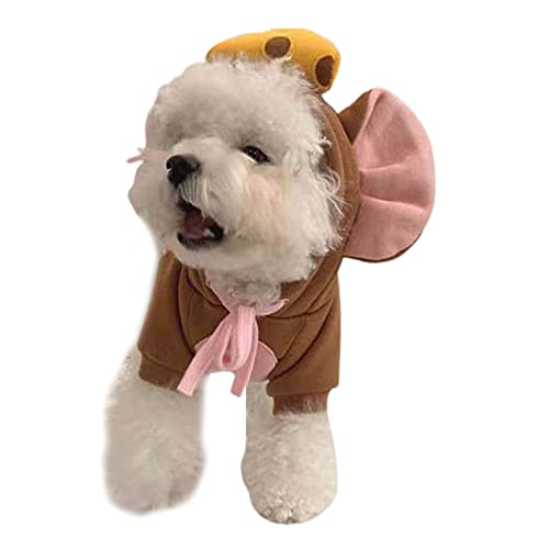 Hunde-Winter-Pullover für Katzen, warme Kleidung, Haustier-Kapuzenpullover, Maus-Optik, verkleidet mit zwei Beinen, Haustier-Zubehör für die kalte Jahreszeit – Braun L von Sytaun