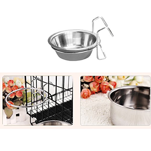 Sytaun 150ml Stainless Steel Hanging Dog Feeding Bowl Water Dish Feeder Pet Silver S von Sytaun