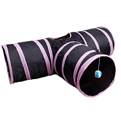 Sytaun 3-Wege-Tunnel, für Haustiere, Katze, Versteck zum Spielen, zusammenklappbar, mit rosa 2 von Sytaun