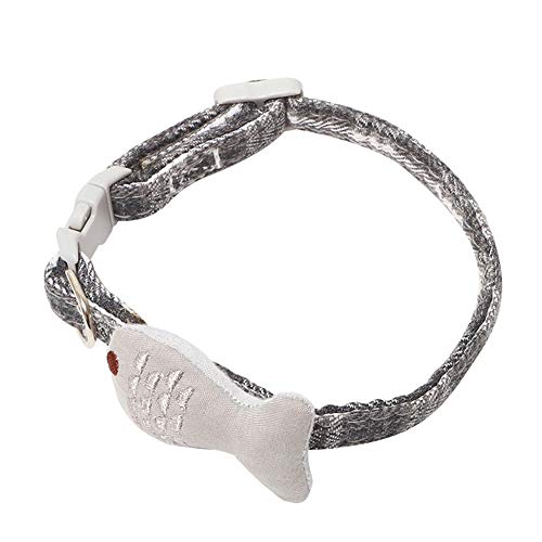 Sytaun Baumwolle Katze Fisch Stickerei Kragen Verstellbare Schnalle Halskette Hals Grau-Plaid von Sytaun