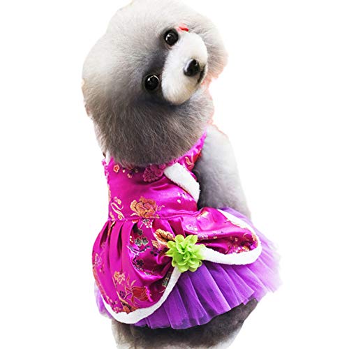 Sytaun Chinesischer Stil Tang Anzug Puppy Rock Kleid Haustier Kleidung Party Festival Rose Rot 2XL von Sytaun