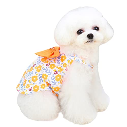 Sytaun Haustier-Kleidung -Winkel Unregelmäßiger Saum super weiche Leine Schnalle Flower Pet Kostüm für den Sommer Orange 2XL. von Sytaun
