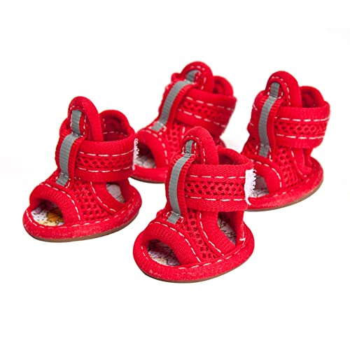 Sytaun Haustier Schuhe Verstellbare Bequeme Mesh Baumwolle Haustier Sandalen kompatibel mit Walking Rot 1# von Sytaun