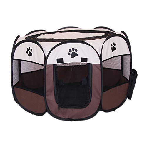 Sytaun Klappbare Haustierbox aus Oxford-Gewebe, für Hunde und Katzen, Laufstall für Welpen, Beige + Kaffee M von Sytaun