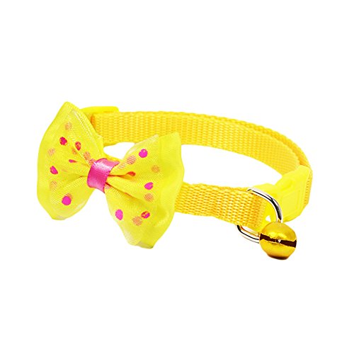 Sytaun Nettes Haustierhalsband, Katzenhundwelpen Verstellbarer Bowknot Bell Collar Party Halskette Halsriemen Gelb von Sytaun