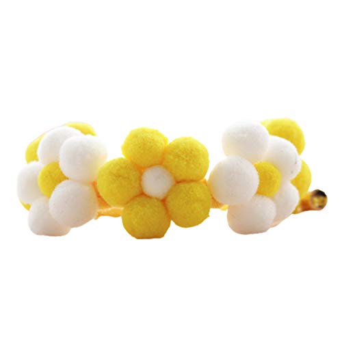 Sytaun Verstellbares Hand gewebtes Plüsch-Kugel-Blumen-Haustier-Halsband für Katzen-Hunde-Halsband Gelb + Weiß L. von Sytaun