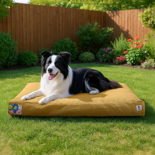 Sytopia 91,4 cm großes Hundebett aus Segeltuch für große Hunde, strapazierfähig, wasserdicht, kaufest und waschbar, abnehmbarer Bezug, ideal für Käfige, Terrasse, Indoor- und Outdoor-Abenteuer (Gelb) von Sytopia