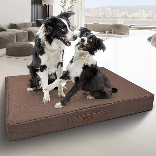Sytopia 91,4 cm kaufestes Hundebett – großes wasserdichtes und orthopädisches Haustierbett für den Außenbereich – Unterstützt bis zu 27,2 kg, maschinenwaschbar, ideal für Kisten, Karamellbraun von Sytopia