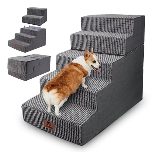 Sytopia Haustiertreppe, 5 Stufen, Hochelastischer Schwamm, Waschbar Bezug, Hundetreppe Für Kleine Hunde und Katzen, Hunderampe Für Bett, Sofa, Grau Sytopia Haustiertreppe, 5 Stufen, Hochelastischer Schwamm, Waschbar Bezug, Hundetreppe Für Kleine Hunde und Katzen, Hunderampe Für Bett, Sofa, Grau von Sytopia