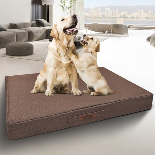 Sytopia Hundebett, 106 cm, kaufest, XL, extra groß, wasserdicht, orthopädisch, für den Außenbereich, unterstützt bis zu 45,4 kg, maschinenwaschbar, ideal für Kisten, Karamellbraun von Sytopia
