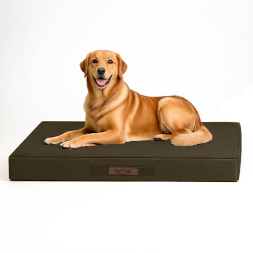 Sytopia Hundebett, 106 cm, kaufest, XL, extra groß, wasserdicht und orthopädisch, für den Außenbereich, unterstützt bis zu 45,4 kg, maschinenwaschbar, ideal für Kisten, Braun von Sytopia