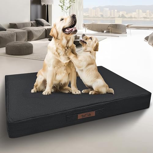 Sytopia Hundebett, 106 cm, kaufest, XL, extra groß, wasserdicht und orthopädisch, für den Außenbereich, unterstützt bis zu 45,4 kg, maschinenwaschbar, ideal für Kisten, Dunkelgrau von Sytopia