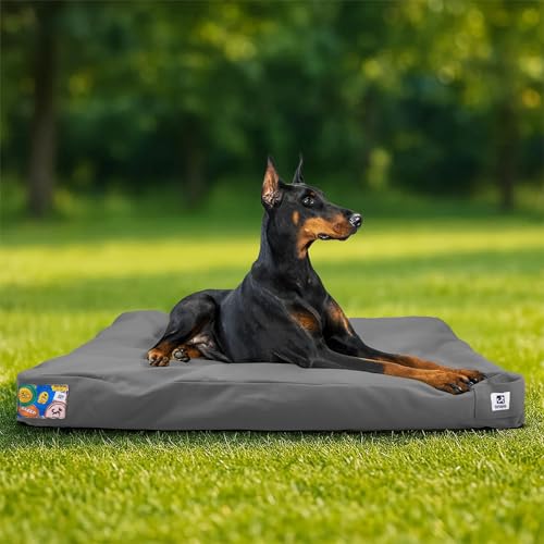 Sytopia Hundebett aus Segeltuch, 106,7 cm, kaufest, wasserdicht und waschbar, mit abnehmbarem Bezug, ideal für mittelgroße und große Hunde, ideal für drinnen, draußen, Käfig oder Terrasse, Dunkelgrau von Sytopia