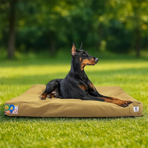 Sytopia Hundebett aus Segeltuch, 106 cm, kaufest, wasserdicht und waschbar, mit abnehmbarem Bezug, ideal für mittelgroße und große Hunde, ideal für drinnen, draußen, Käfig oder Terrasse, Gelb von Sytopia