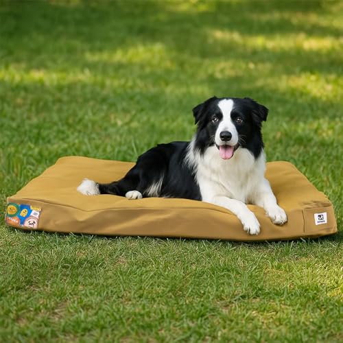 Sytopia Hundebett aus Segeltuch, 91,4 cm, kaufest, wasserdicht und waschbar, mit abnehmbarem Bezug, ideal für mittelgroße und große Hunde, ideal für drinnen, draußen, Käfig oder Terrasse, Gelb von Sytopia
