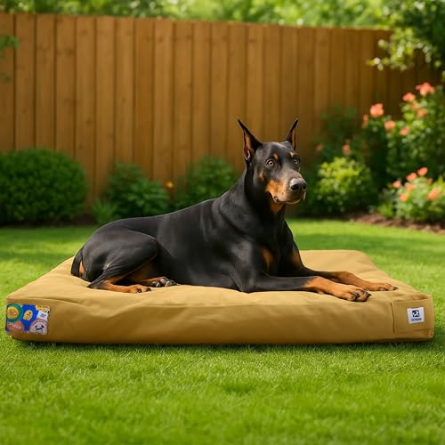 Sytopia Hundebett aus Segeltuch für extra große Hunde, strapazierfähig, wasserdicht, kaufest und waschbar, abnehmbarer Bezug, ideal für Käfige, Terrasse, Indoor- und Outdoor-Abenteuer (Gelb) von Sytopia