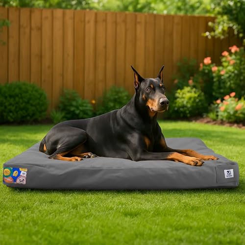 Sytopia Hundebett aus Segeltuch für extra große Hunde, strapazierfähig, wasserdicht, kaufest und waschbar, abnehmbarer Bezug, ideal für Käfige, Terrasse, Indoor- und Outdoor-Abenteuer (Dunkelgrau) von Sytopia
