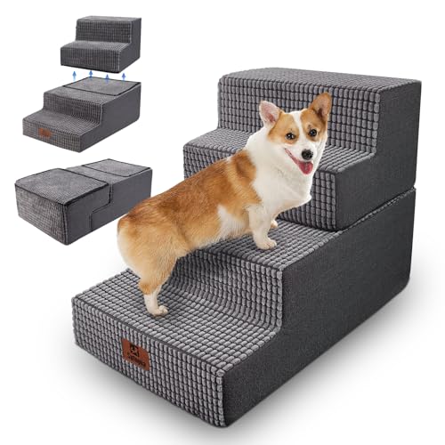 Sytopia Hundetreppe Große Hunde 4 Stufen Hoch, Hundetreppe für Bett Sofa 50cm, Haustiertreppe waschbar, hochdichter Schaumstoff, für verletzte ältere Hunde (45cm Höhe, Grau) Sytopia Hundetreppe Große Hunde 4 Stufen Hoch, Hundetreppe für Bett Sofa 50cm, Haustiertreppe waschbar, hochdichter Schaumstoff, für verletzte ältere Hunde (45cm Höhe, Grau) von Sytopia