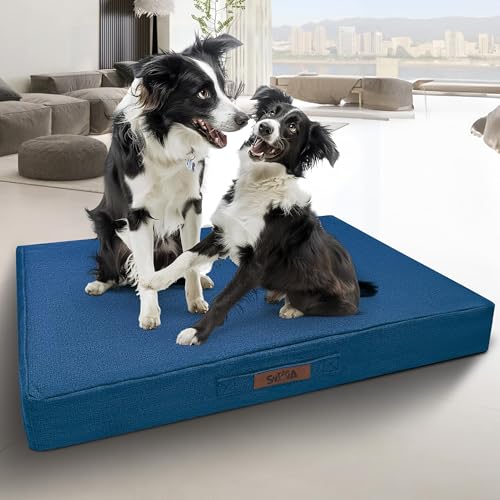 Sytopia Kaufestes Hundebett, 91,4 cm, groß, wasserdicht, orthopädisches Haustierbett für den Außenbereich, unterstützt bis zu 27,2 kg, maschinenwaschbar, ideal für Kisten, Marineblau von Sytopia