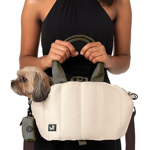 Sytopia Kleine Hundetragetasche, tragbare Haustier-Tragetasche mit Taschen, verstellbare Sicherheitsleine, wasserdichte Hunde-Reisetasche, cremebeige von Sytopia