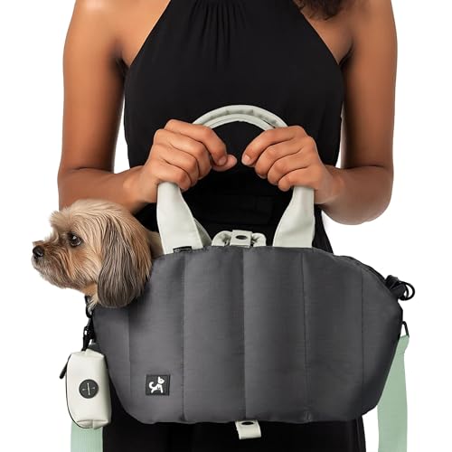 Sytopia Kleine Hundetragetasche, tragbare Haustier-Tragetasche mit Taschen, verstellbare Sicherheitsleine, wasserdichte Hunde-Reisetasche, dunkelgrau von Sytopia