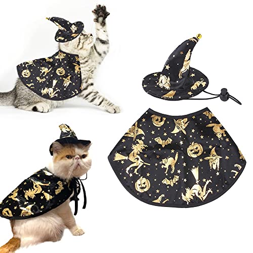 Hexenumhang für Katzen und kleine Hunde – Halloween-Haustierumhang mit spitzem Kragen, verstellbarer Bindeverschluss, leichtes Kostüm für alle Katzen von Syzplnwy