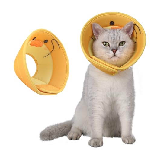Syzplnwy Verstellbares weiches Katzenhalsband – Donut-Kegel für Kätzchen, Katzen und Hunde nach Operationen, um Beißen zu verhindern, Gelbes Entchen, S von Syzplnwy
