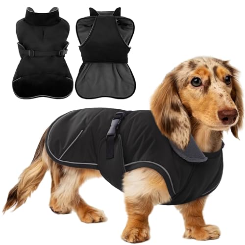 T'CHAQUE Dackelmantel, wasserdichte Winterjacke mit Fleecefutter, reflektierende Bekleidung für kaltes Wetter, für Mini-Wursthunde, gemütlicher Schneeanzug für Dackel T'CHAQUE Dackelmantel, wasserdichte Winterjacke mit Fleecefutter, reflektierende Bekleidung für kaltes Wetter, für Mini-Wursthunde, gemütlicher Schneeanzug für Dackel von T'CHAQUE