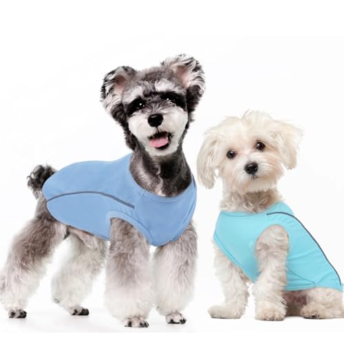 T'CHAQUE Hunde-Shirts für große Hunde, 2er-Pack, Größe L, ärmellose Westen mit reflektierenden Streifen, Pullover, T-Shirts, leichtes Welpen-Tanktop für Bichon Shihtzu Schnauzer, Blau-L T'CHAQUE Hunde-Shirts für große Hunde, 2er-Pack, Größe L, ärmellose Westen mit reflektierenden Streifen, Pullover, T-Shirts, leichtes Welpen-Tanktop für Bichon Shihtzu Schnauzer, Blau-L von T'CHAQUE