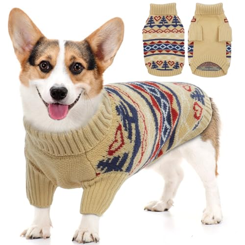 T'CHAQUE Hunde-Winterpullover für kleine und mittelgroße Hunde, Rollkragen, dicke warme Kleidung, Haustier-Strickpullover, Outfit, warmes Welpen-Sweatshirt für Chihuahua, Dackel, Pudel, Yorkie, Khaki, von T'CHAQUE