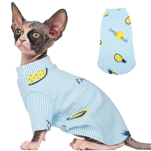 T'CHAQUE Sphynx Katzenkleidung, dehnbares, haarloses Katzen-Shirt, weicher Katzen-Pyjama, Pullover, Kätzchenpullover, niedliche Kätzchen-Kleidung für Sphynx Cornish Rex, Devon Rex, blaue Streifen, T'CHAQUE Sphynx Katzenkleidung, dehnbares, haarloses Katzen-Shirt, weicher Katzen-Pyjama, Pullover, Kätzchenpullover, niedliche Kätzchen-Kleidung für Sphynx Cornish Rex, Devon Rex, blaue Streifen, von T'CHAQUE