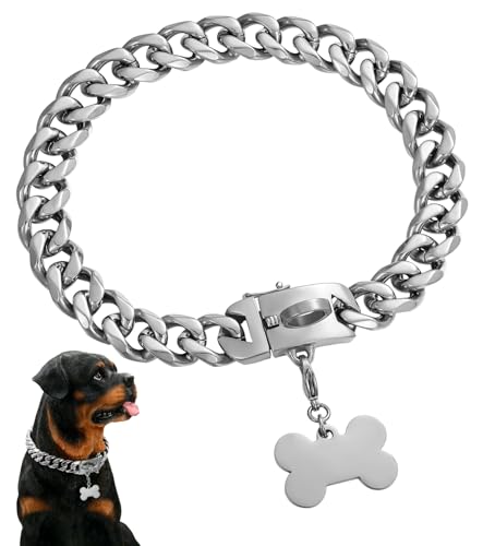 T TAKONE Edelstahl Hundehalsband Kette mit Sicherer Schnalle - Kaubeständiges Ketten Halsband, Kuba Hundekette Halsband für Hundetraining und Spaziergänge (Knochen) von T TAKONE