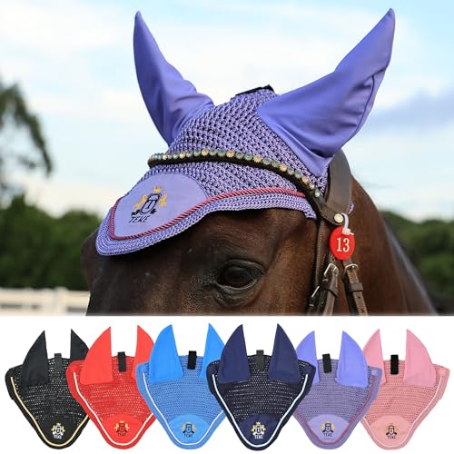 T TEKE Wunderschöne Pferdeohrenhaube, 68 % Viskose + 32 % Acryl, handgehäkeltes Netz mit stilvollen Paspeln, Spandex-Ohren, extra Klettverschluss für sicheren Sitz von T TEKE
