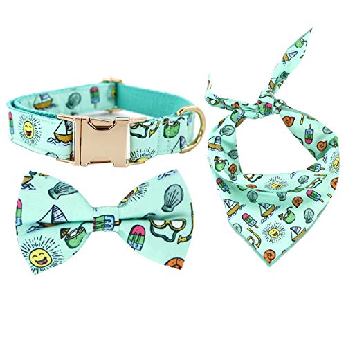 T.A.Bird Sommer-Hundehalsband-Set mit passender Schleife, Halstuch, Welpenhalsband, süßes Hundegeschenk (XS) von T.A.Bird