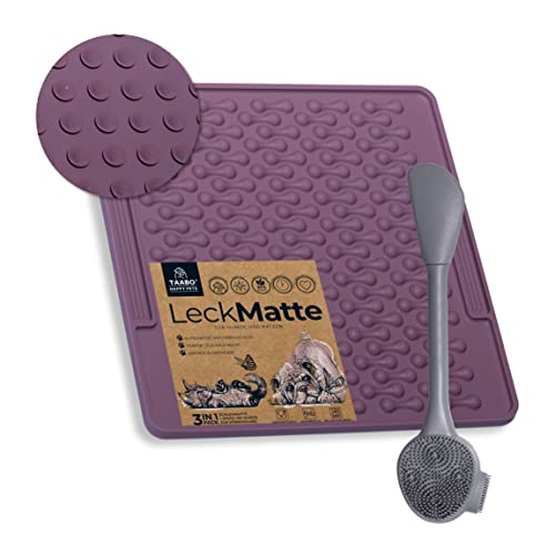 TAABO - Leckmatte inkl. Spatel mit 64 Saugnäpfen für Hund & Katze aus lebensmittelechtem Silikon (20x20cm) - Schleck-Matte zur Beschäftigung - Hunde & Katzen Leckerli-Matte BPA-Frei, Spülmaschinenfest von TAABO